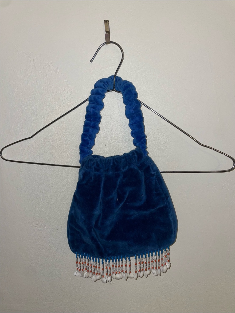 Free People Velvet Beaded Fringe Mini Bag - Blue